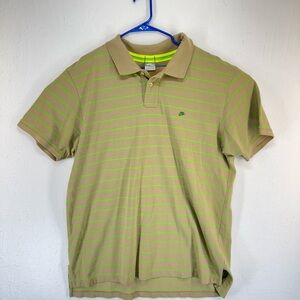 NIKE Men's Polo Shirt Size XXLarge Tan Brown Green Striped Golf Style